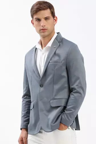 Men's Notched Lapel Solid Grey Single-Breasted Blazer