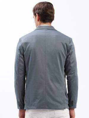 Men's Notched Lapel Solid Grey Single-Breasted Blazer 4