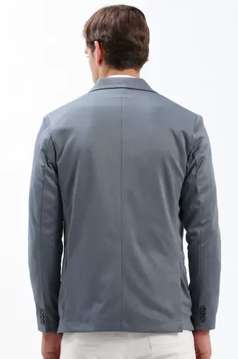 Men's Notched Lapel Solid Grey Single-Breasted Blazer