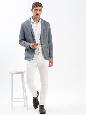 Men's Notched Lapel Solid Grey Single-Breasted Blazer 5