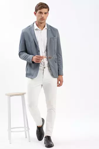 Men's Notched Lapel Solid Grey Single-Breasted Blazer
