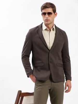 Men's Notched Lapel Solid Brown Single-Breasted Blazer 1