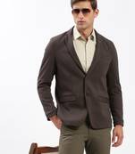 Men's Notched Lapel Solid Brown Single-Breasted Blazer