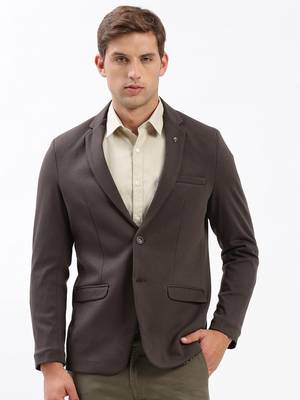 Men's Notched Lapel Solid Brown Single-Breasted Blazer 2
