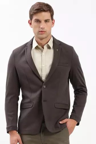 Men's Notched Lapel Solid Brown Single-Breasted Blazer