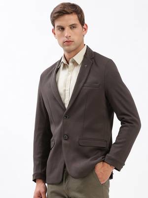 Men's Notched Lapel Solid Brown Single-Breasted Blazer 3