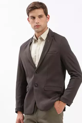 Men's Notched Lapel Solid Brown Single-Breasted Blazer