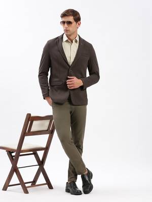 Men's Notched Lapel Solid Brown Single-Breasted Blazer 5