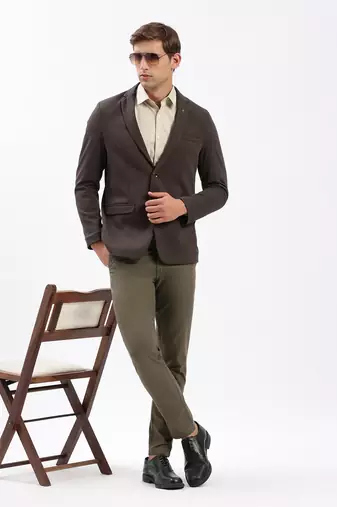 Men's Notched Lapel Solid Brown Single-Breasted Blazer