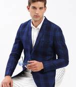 SHOWOFF Men's Notched Lapel Checked Navy Blue Single-Breasted Blazer