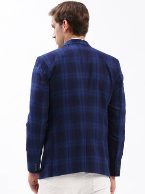 SHOWOFF Men's Notched Lapel Checked Navy Blue Single-Breasted Blazer 4