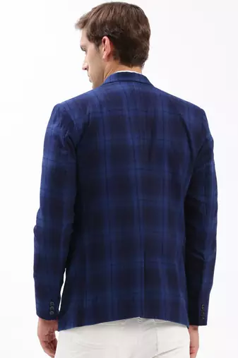 SHOWOFF Men's Notched Lapel Checked Navy Blue Single-Breasted Blazer