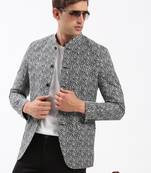 SHOWOFF Men's Mandarin Collar Printed Black Bandhgala Blazer