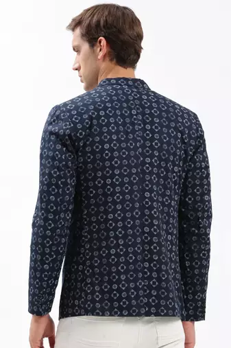 SHOWOFF Men's Notched Lapel Printed Navy Blue Single-Breasted Blazer