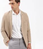 Men's Notched Lapel Solid Beige Single-Breasted Blazer