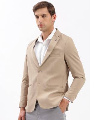 Men's Notched Lapel Solid Beige Single-Breasted Blazer 3