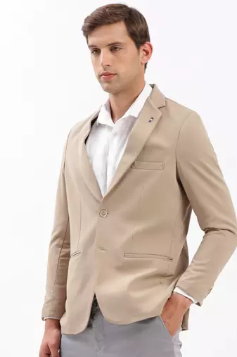 Men's Notched Lapel Solid Beige Single-Breasted Blazer
