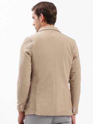 Men's Notched Lapel Solid Beige Single-Breasted Blazer 4