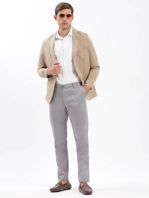 Men's Notched Lapel Solid Beige Single-Breasted Blazer 5