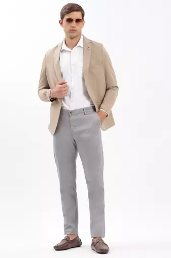 Men's Notched Lapel Solid Beige Single-Breasted Blazer