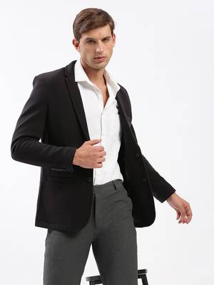 Men's Notched Lapel Solid Black Single-Breasted Blazer 1