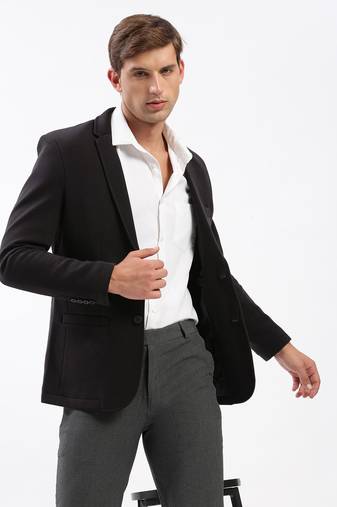 Men's Notched Lapel Solid Black Single-Breasted Blazer