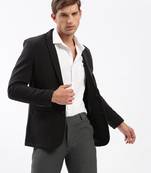 Men's Notched Lapel Solid Black Single-Breasted Blazer