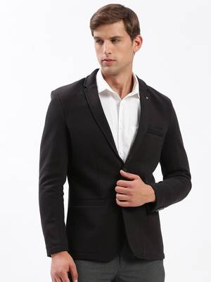 Men's Notched Lapel Solid Black Single-Breasted Blazer 2