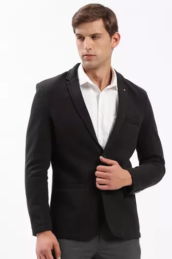 Men's Notched Lapel Solid Black Single-Breasted Blazer