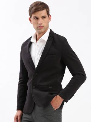 Men's Notched Lapel Solid Black Single-Breasted Blazer 3
