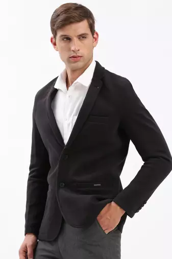 Men's Notched Lapel Solid Black Single-Breasted Blazer