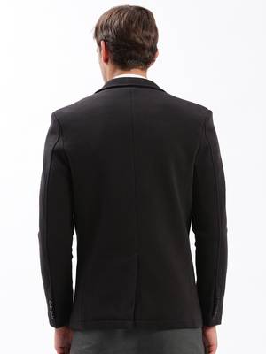 Men's Notched Lapel Solid Black Single-Breasted Blazer 4