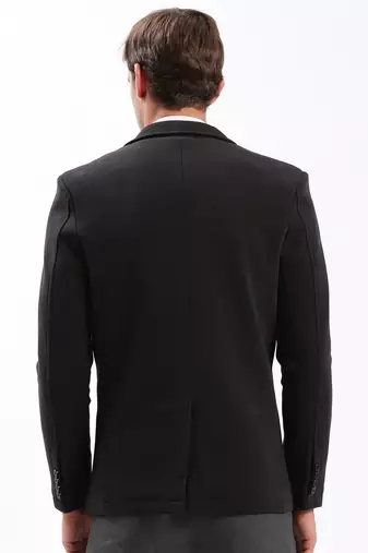 Men's Notched Lapel Solid Black Single-Breasted Blazer