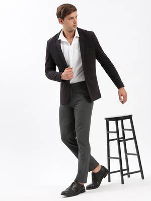 Men's Notched Lapel Solid Black Single-Breasted Blazer 5