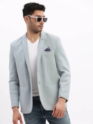 Men's Solid Notched Lapel Blue Single Breasted Blazer 1