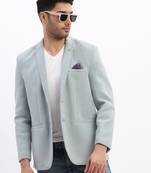 Men's Solid Notched Lapel Blue Single Breasted Blazer