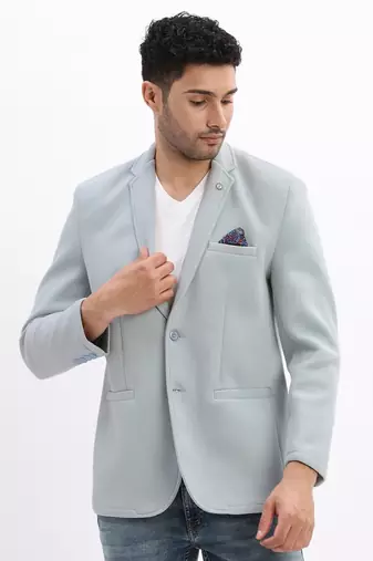 Men's Solid Notched Lapel Blue Single Breasted Blazer