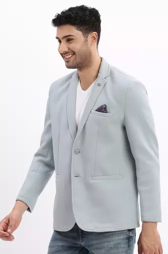 Men's Solid Notched Lapel Blue Single Breasted Blazer
