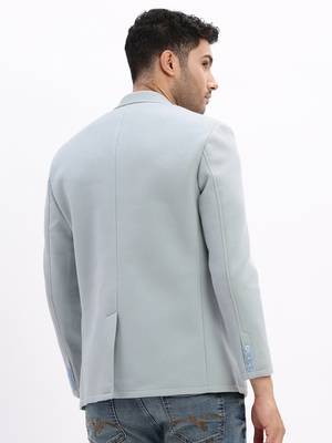 Men's Solid Notched Lapel Blue Single Breasted Blazer 4