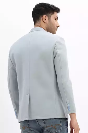 Men's Solid Notched Lapel Blue Single Breasted Blazer