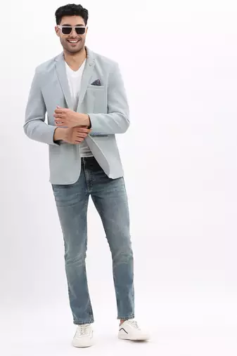 Men's Solid Notched Lapel Blue Single Breasted Blazer