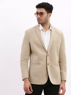 SHOWOFF Men's Solid Notched Lapel Beige Single Breasted Blazer 1