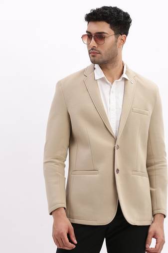 SHOWOFF Men's Solid Notched Lapel Beige Single Breasted Blazer