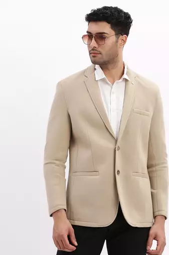 SHOWOFF Men's Solid Notched Lapel Beige Single Breasted Blazer