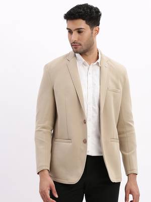 SHOWOFF Men's Solid Notched Lapel Beige Single Breasted Blazer 2