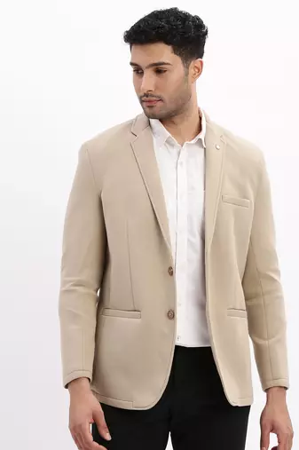 SHOWOFF Men's Solid Notched Lapel Beige Single Breasted Blazer