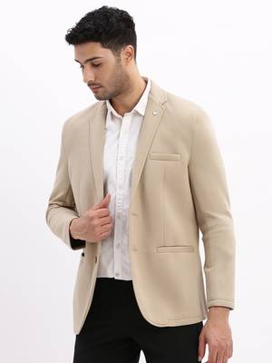 SHOWOFF Men's Solid Notched Lapel Beige Single Breasted Blazer 3