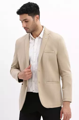 SHOWOFF Men's Solid Notched Lapel Beige Single Breasted Blazer