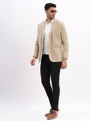 SHOWOFF Men's Solid Notched Lapel Beige Single Breasted Blazer 5