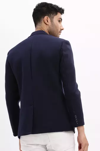 Men's Solid Notched Lapel Navy Blue Single Breasted Blazer
